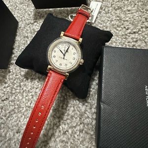 NEW｜AUTHENTIC COACH MADISON GOLD RED LEATHER CRYSTALS WOMEN'S 14502400 WATCH